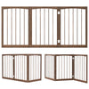 Wooden pet fence in brown, 30 inches tall, flexible panels for cats and small dogs, ideal for temporary room division.
