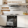 30-inch under cabinet range hood with stainless steel finish, featuring a detachable oil collector and dishwasher-safe.