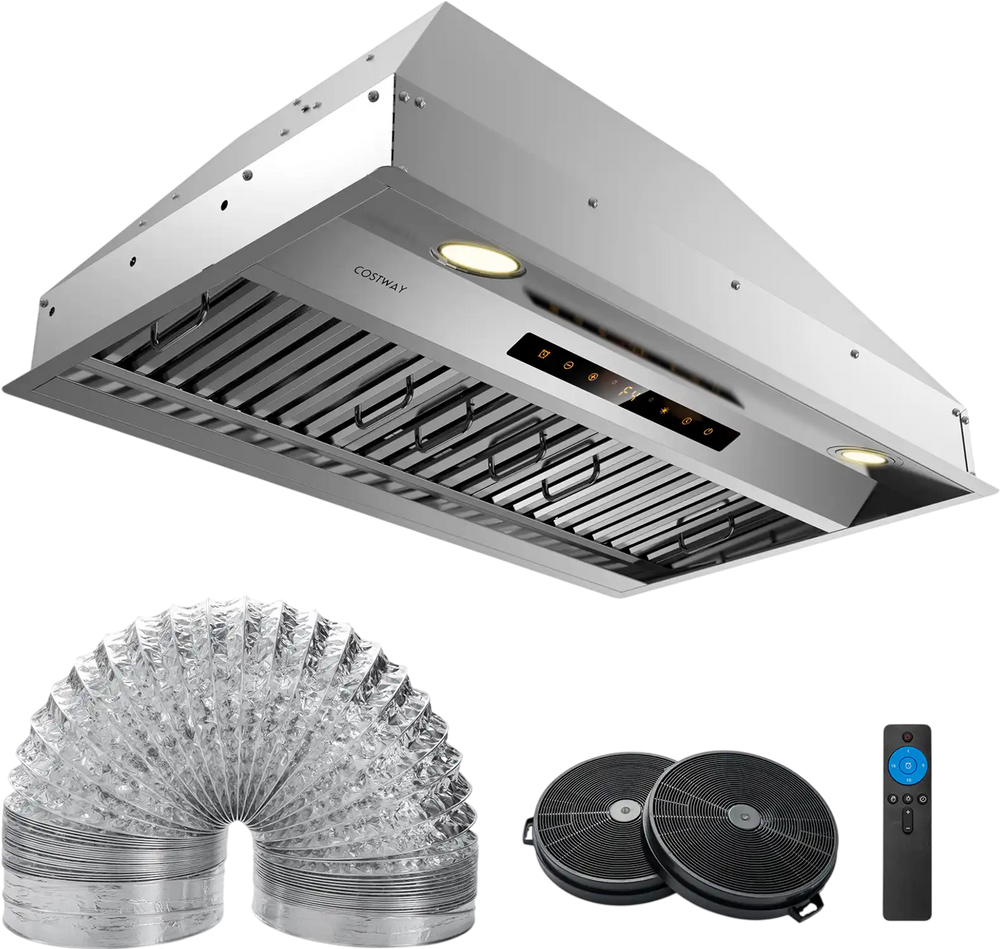 30-inch under cabinet range hood in silver with 4 fan speeds, baffle filters, and remote control for effective smoke.