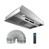 30-inch under cabinet range hood in silver with 4 fan speeds, baffle filters, and remote control for efficient.