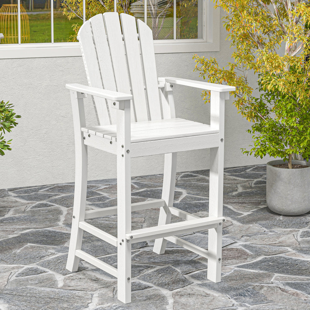 30 Inches Counter Height Outdoor HDPE Bar Stool with Armrests and Footrest-White - Gallery View 1 of 7