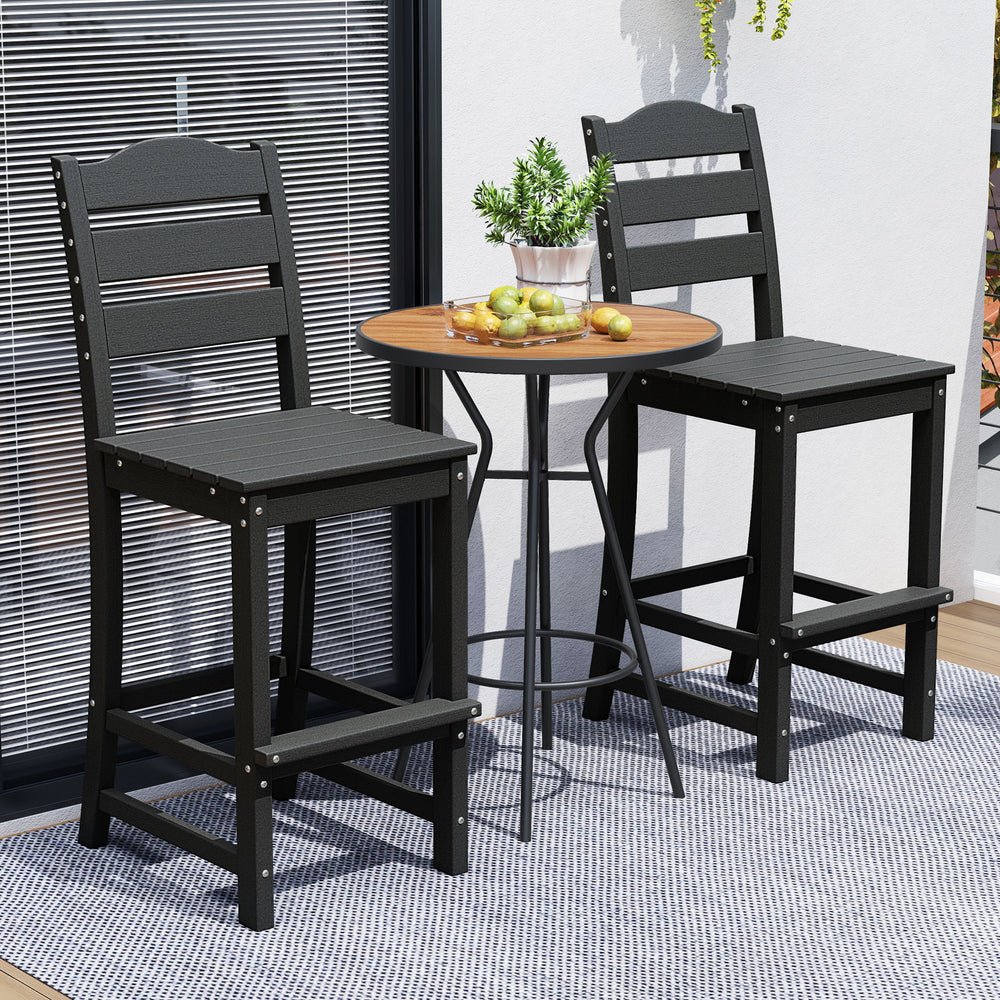 30 Inches Counter Height HDPE Bar Stool with Backrest and Footrest-Black - Gallery View 1 of 10