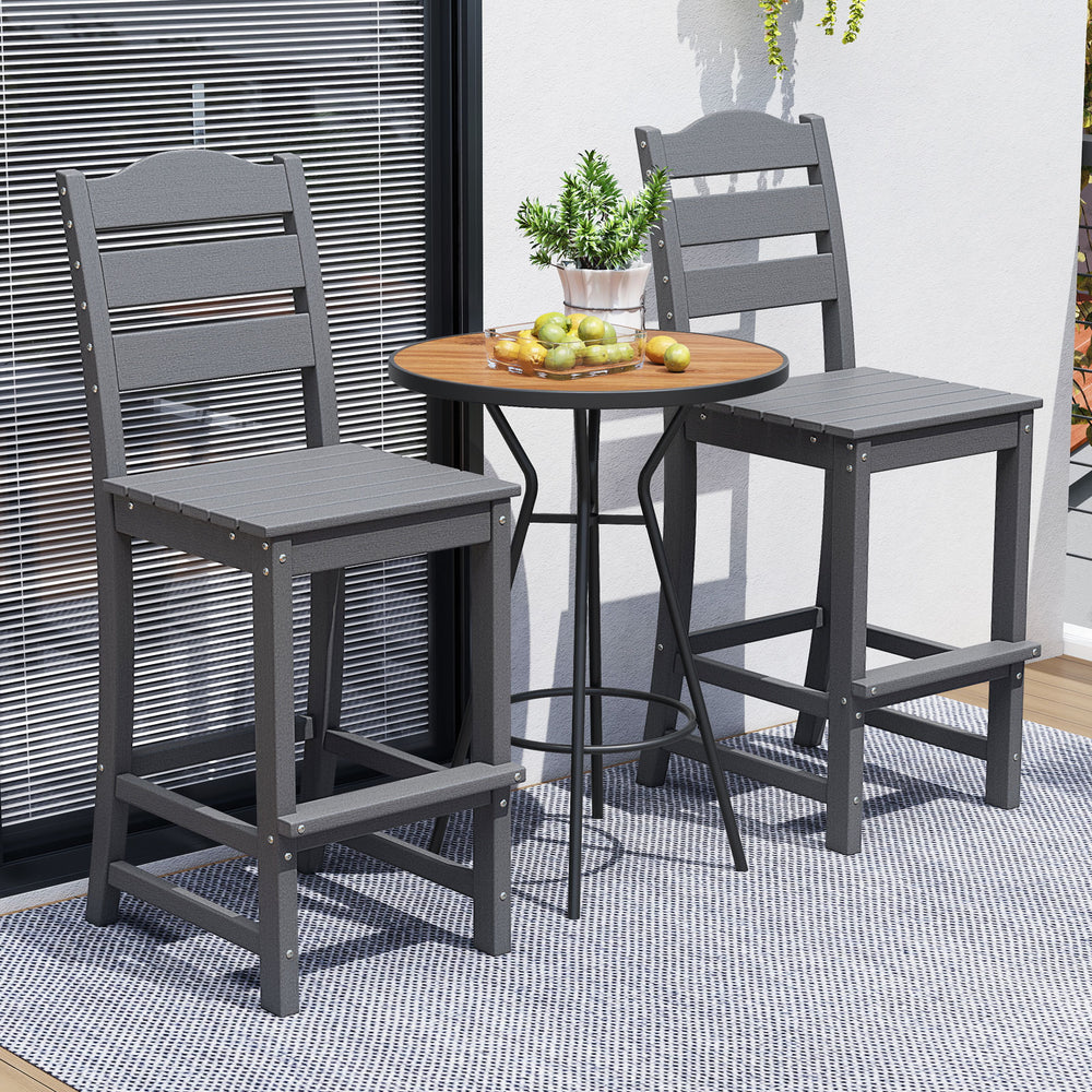 30 Inches Counter Height HDPE Bar Stool with Backrest and Footrest-Gray - Gallery View 1 of 10