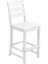 White 30-inch HDPE outdoor counter height bar stool with back and footrest, designed for comfort and durability.