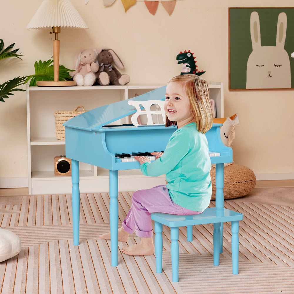 30-Key Wood Toy Kids Grand Piano with Bench and Music Rack-Blue - Gallery View 1 of 10