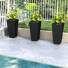 Set of 2 30-inch tall black flower pots made from PE rattan, ideal for patios and poolside with excellent drainage.