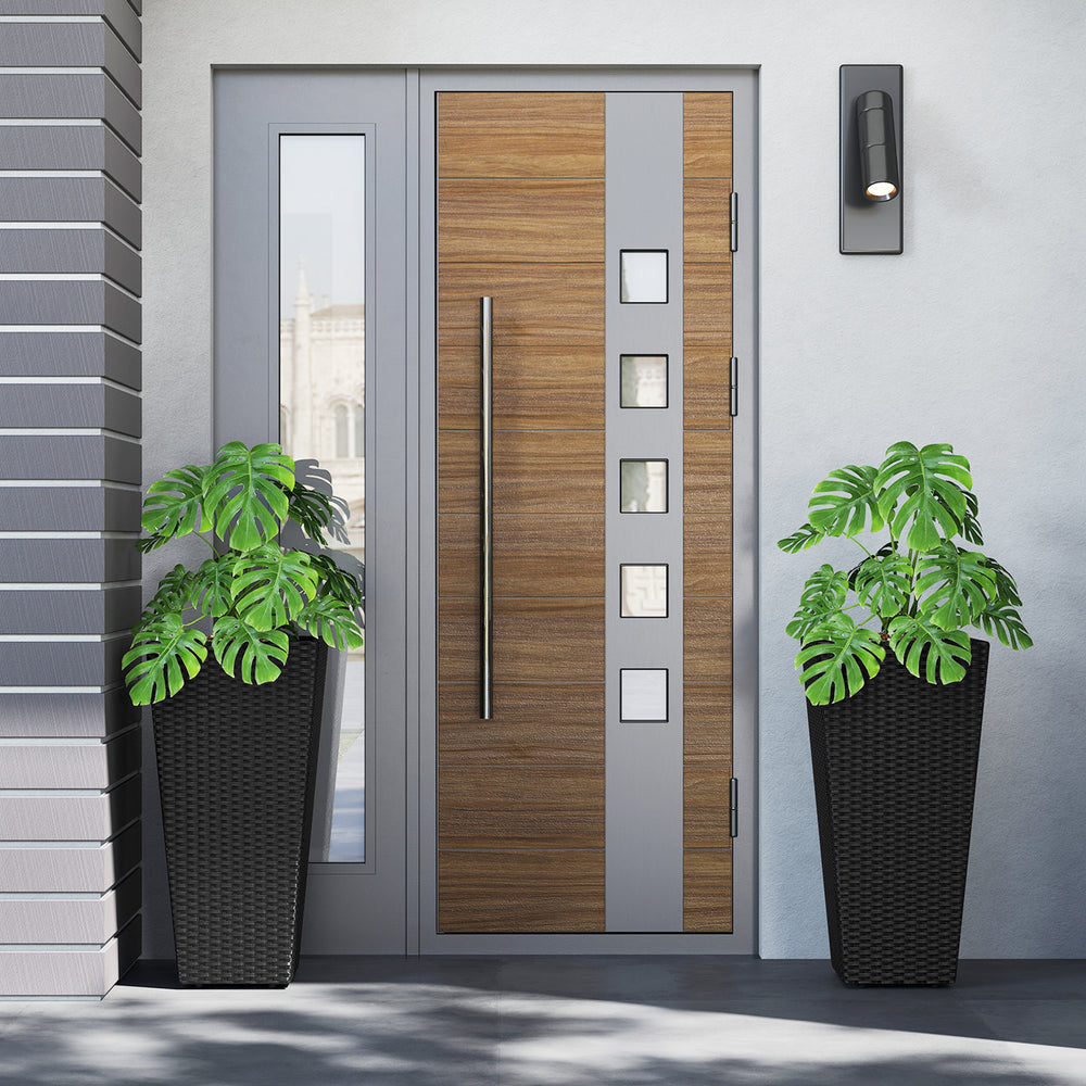 Set of 2 30-inch tall flower pots made from PE rattan, featuring an open-ended base for drainage, ideal for patios.