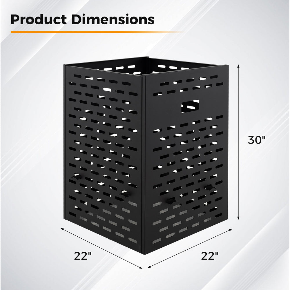 30-inch ultra-thick burn barrel with venting patterns, measuring 22"x22", designed for efficient yard waste disposal.