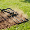 Close-up of the heavy duty lawn level tool's wide rake plate, designed for efficient soil leveling in gardens and farms.