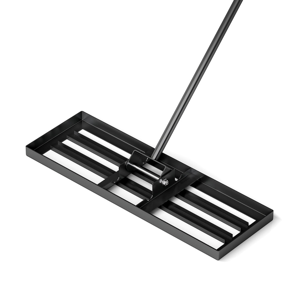 30 x 10 inch lawn leveling rake with ergonomic handle, featuring a large plate and rustproof metal for efficient lawn.