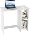 Modern white home office desk with 2 compartments, featuring sturdy design and anti-slip foot pads for scratch.