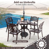Round 31.5-inch cast aluminum patio dining table with umbrella hole, featuring a classic design for outdoor relaxation.