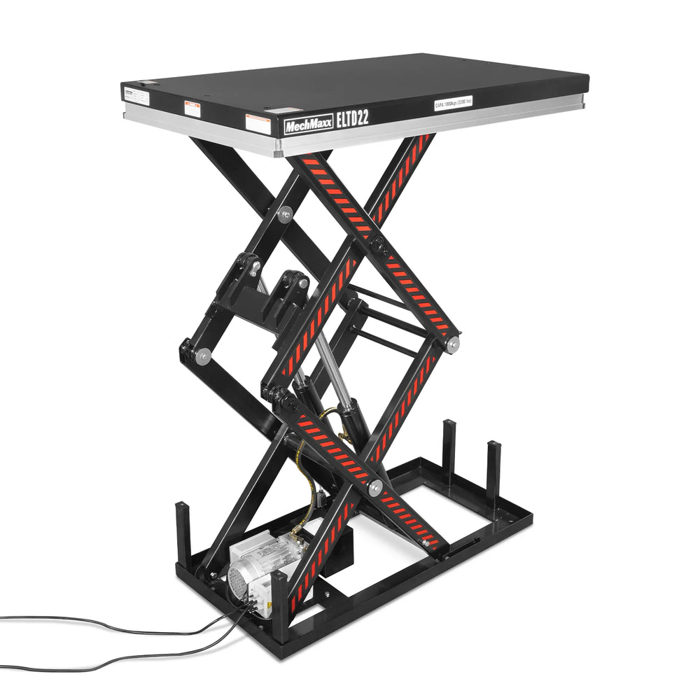 2200 lbs Capacity Stationary Electric Hydraulic Double Scissor Lift Table - 51.2" x 32.3" Platform,  70.1" Lift Height,  UL Certified Motor,  ELTD22