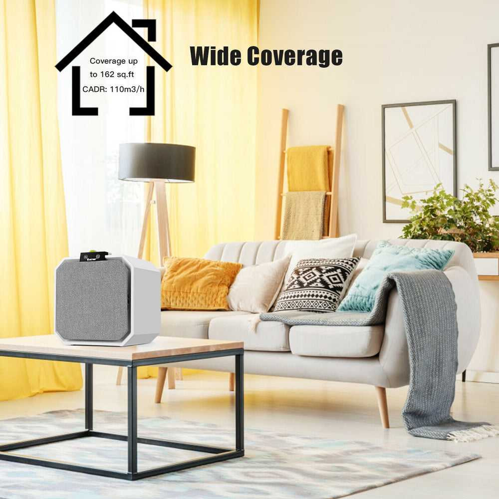 Desktop HEPA air purifier with 2-in-1 filter, compact design for home use, purifies up to 162 sq.ft quietly.