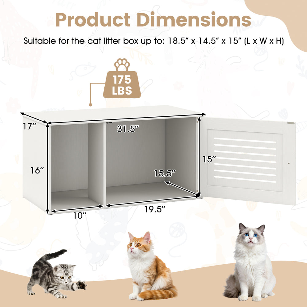 Cat litter box enclosure with side entrance, spacious interior, and ventilated door, suitable for tidy home use.