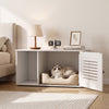 Cat litter box enclosure with side entrance in natural/white, featuring a spacious interior and elegant design for versatile use.