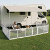 White 31.5" height dog playpen with 12 panels, ideal for outdoor use, featuring flexible setup and pet-safe HDPE material.
