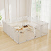 Indoor outdoor dog playpen with 16 panels in white, made of durable HDPE, ideal for customizable pet spaces.
