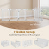 Indoor outdoor dog playpen with 16 panels in white, made of durable HDPE, customizable for various spaces and uses.