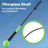 Golf swing trainer aid with a fiberglass shaft and weighted head for optimal flexibility and feedback, ideal for.