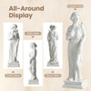 31.5-inch white Greek goddess statue with antique finish and column base, ideal for garden or home decoration.