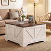 Square coffee table with a rustic brown lifting tabletop and hidden compartment, perfect for living room organization.
