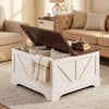 Square coffee table with a rustic brown lifting tabletop and hidden compartment, perfect for living room storage.