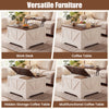 Square coffee table with lifting tabletop and hidden storage compartment in rustic brown, ideal for versatile living.