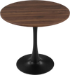 Round 31.5-inch walnut tulip table with a sturdy metal pedestal, perfect for dining rooms and small spaces.