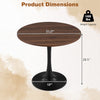 Round 31.5-inch walnut tulip table with metal pedestal, ideal for small spaces and easy to clean for dining or cafes.