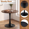 Round 31.5-inch walnut tulip table with a sturdy metal pedestal, ideal for small dining spaces and easy to clean.