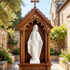 31.5-inch Virgin Mary statue with aged finish, made from magnesium oxide, ideal for yard or patio decoration.