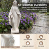 31.5-inch Virgin Mary statue in aged finish, made from magnesium oxide, ideal for garden or patio decor.