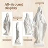 31.5-inch Virgin Mary statue in aged finish, made from magnesium oxide, perfect for yard or patio decoration.
