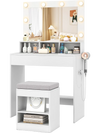 Matching stool with cushion and under-seat storage for the 31.5-inch white vanity desk, enhancing compact space.