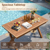 Outdoor teak wood coffee table with slatted tabletop, 31.5" wide, ideal for patio and poolside use.