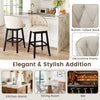 Beige padded bar stool set with rubber wood frame, button-tufted back, ideal for kitchen islands and bars.