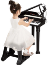 Kids piano keyboard in black with 31 keys, microphone, and stool, perfect for fun music learning at home.