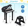 Kids piano keyboard with 31 keys, black finish, includes stool, ideal educational gift for children aged 3+.