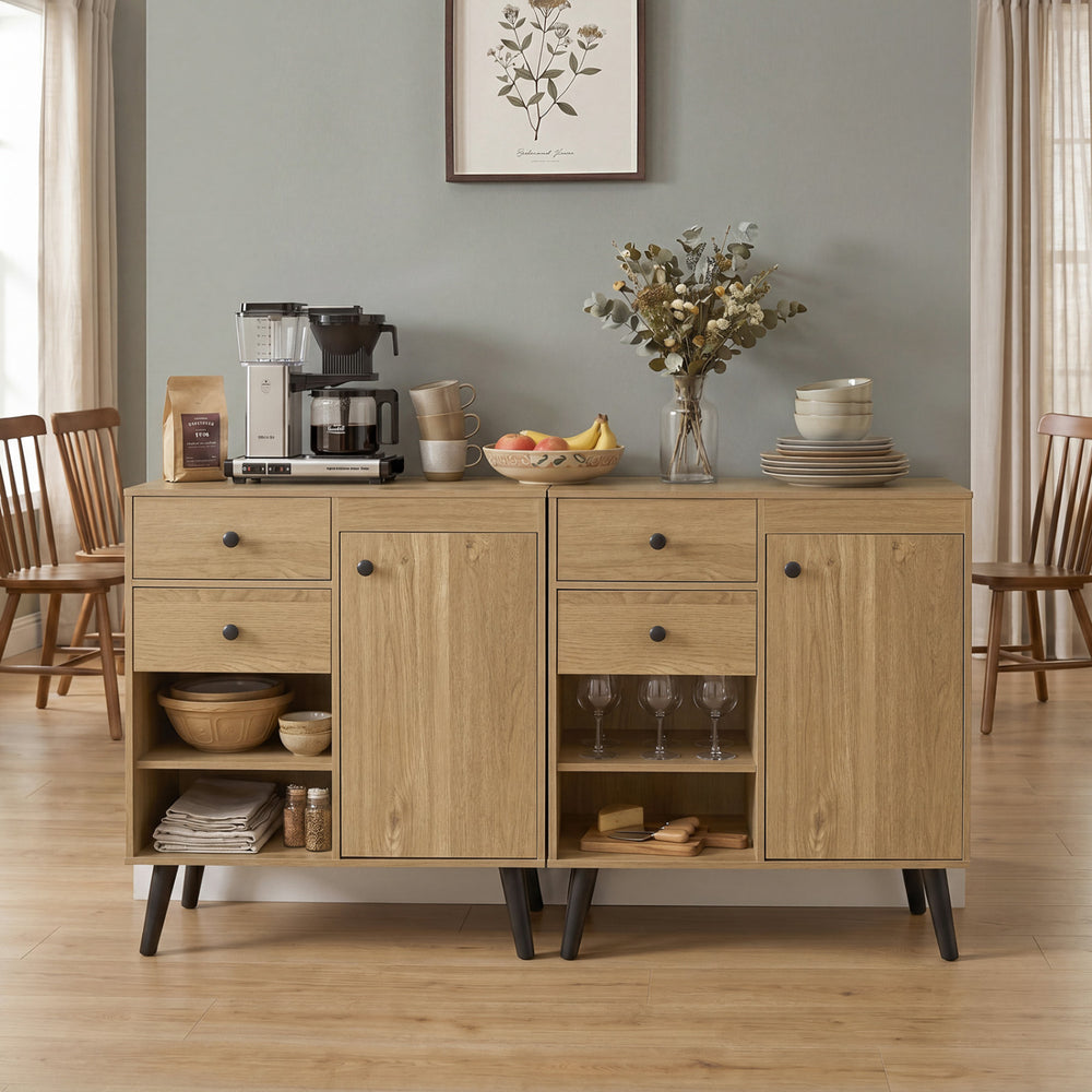 31" Sideboard Cabinet with 2 Open Compartments and 2 Drawers-Natrual - Gallery View 1 of 11