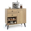 31" natural sideboard cabinet featuring 2 drawers, 2 open compartments, and raised legs for stability and easy cleaning.