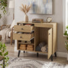 Natural 31" sideboard cabinet featuring 2 drawers and 2 open compartments, ideal for living room storage and display.