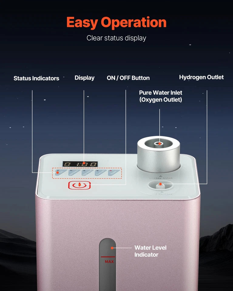 Vevor Hydrogen Inhaler High Purity 180 ml/min Dual Port 50W New
