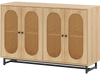 50-inch buffet sideboard cabinet with 4 rattan doors, adjustable shelves, and natural wood finish for versatile storage.