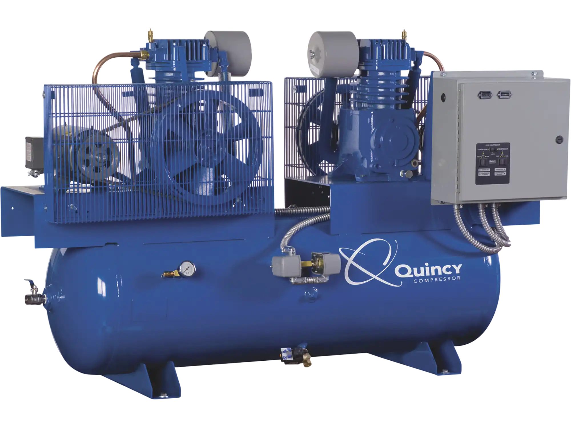 Quincy Compressor QT Duplex Air Compressor 7.5 HP, 460 Volt, 3-Phase, 120-Gallon Horizontal, Splash Lubricated New