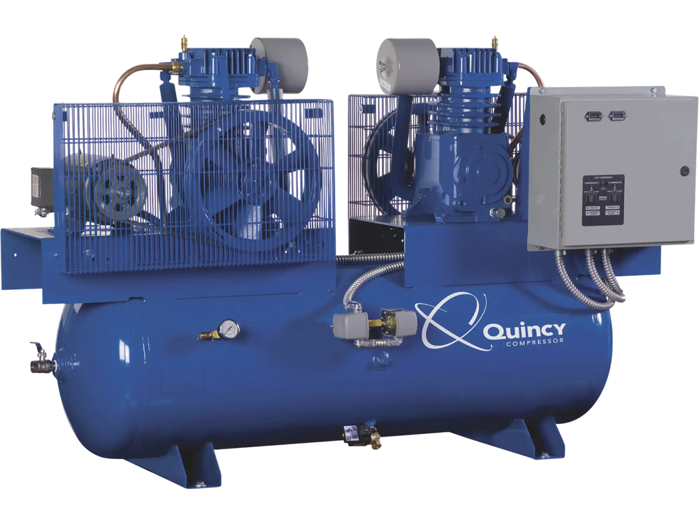 Quincy Compressor 2020040935 Duplex Air Compressor 7.5 HP, 460 Volt, 3-Phase, 120-Gallon Horizontal, Splash Lubricated New