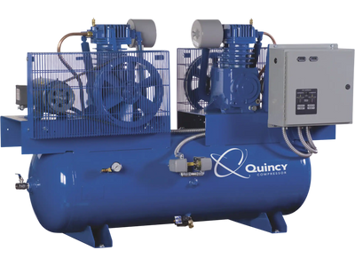 Quincy Compressor QT Duplex Air Compressor 7.5 HP, 460 Volt, 3-Phase, 120-Gallon Horizontal, Splash Lubricated New