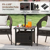 Outdoor side table in brown with 1.93" umbrella hole, made of weather-resistant PE rattan, ideal for patio use.