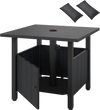 Outdoor side table in black with 1.89" umbrella hole, sturdy zinc-iron alloy, and storage door for patio use.