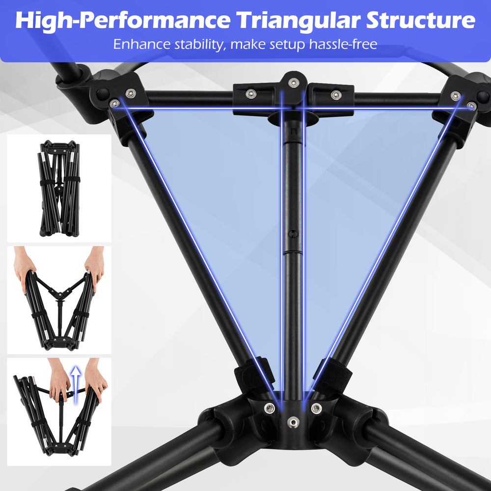 High Back Portable Camping Chair showing the unique double-triangular structure for enhanced stability and easy setup.